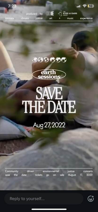 Earth Sessions save the date, on channel.