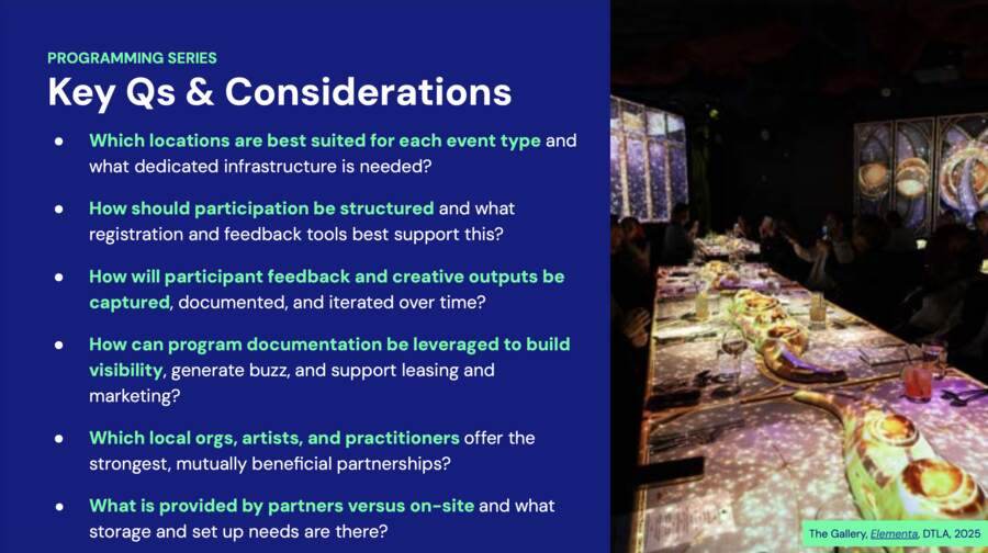 Key questions and considerations for the programming series.